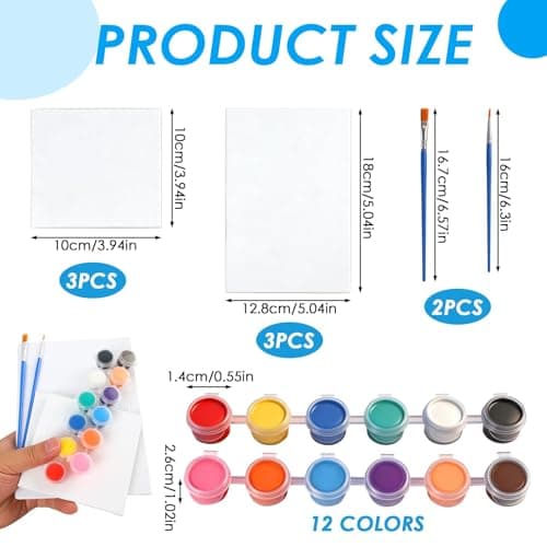 10pcs Mini Canvas Painting Kit, Portable Painting Supplies with 12 Colour Paint Set, Boards and Brushes, Small Canvas for Beginner Paint Practice Travel Classroom Activity Home Studio Birthday Hobby — view 4