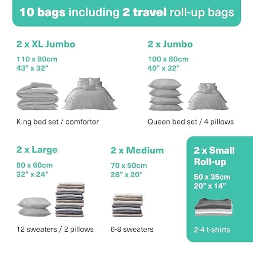 10 Pack Heavy Duty Vacuum Storage Bags Set with Pump, Compression Bags for Duvets, Clothes, Blankets — view 5