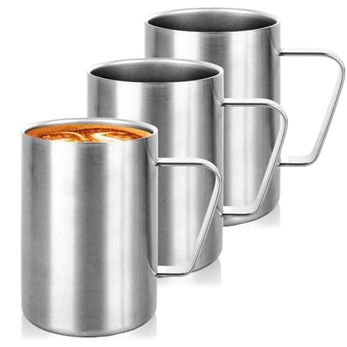 LDXDRU 3 Pack 500ml / 17oz Camping Mugs, Stainless Steel Mugs with Handle, Double Wall Insulated Mugs Coffee Cup Travel Mugs Drinking Mugs for Cold or Hot Drinks Beverages Milk Juice Tea