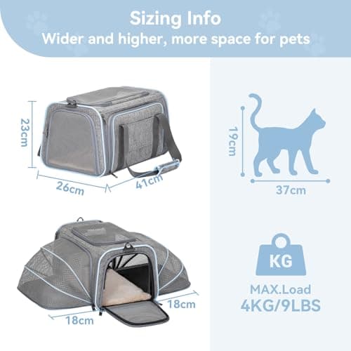 Petsfit Expandable Cat Carrier, Airline Approved Soft-Sided Pet Travel Bag for Small Dogs & Cats, Dual-Sided Extension Up to 5kg, Washable Grey Pet Carrier for Travel — view 4