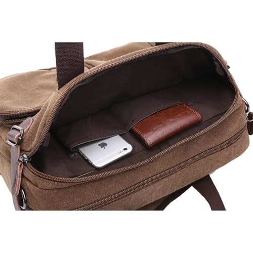 WTiger Canvas Laptop Briefcase Convertible Backpack Messenger Shoulder bag Handbag Multi-functional Travel Rucksack Fits 17.3 Inch Laptop for Men Women — view 5