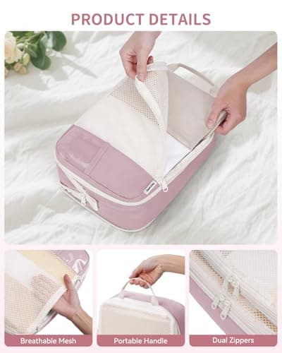 Narwey 6 Set Compression Packing Cubes for Suitcases, Travel Packing Cubes for Backpack Suitcase Organiser Bags Home Storage Shoes Bags for Carry on Hand Luggage Travel Essentials Bag (Pink) — view 5