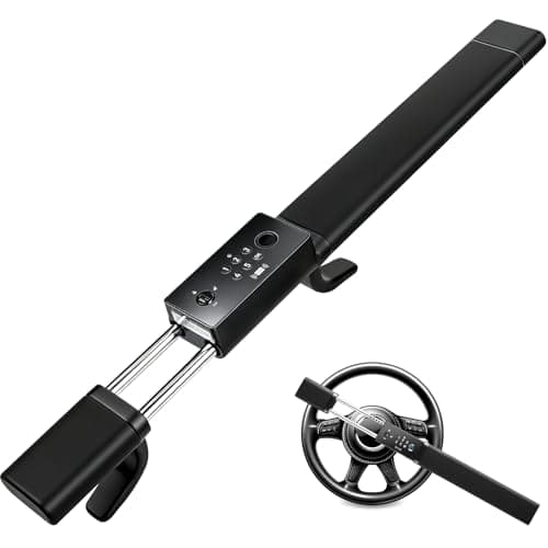 JMEST LEAD Smart Steering Wheel Lock with 5 Unlocking Methods (IC Card/Fingerprint/Password/Key/NFC),Rechargeable Anti-Theft Car Device with Car Alarm, Window Breaker,Universal Fit for Most Vehicles