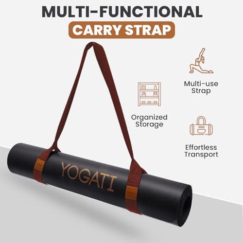 YOGATI® Adjustable Non-Slip Yoga Mat Strap | Yoga Straps for Stretching, Pilates Mat Carry Strap and Fitness Stretch Straps, Exercise Mat Sling for Travel, Gym, Studio and Home Workouts - Red — view 3