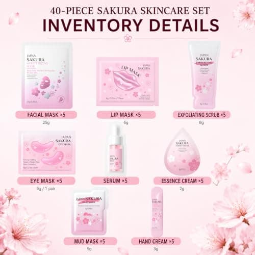 40PCS Sakura Skincare Set for Women, Face & Hand Care Beauty Gift Set — view 2