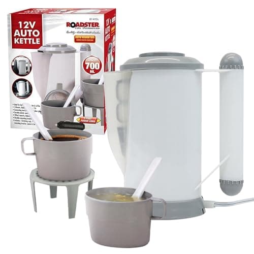 12v Car Travel Kettle - For Van Motorhome Boats Jug Caravan | Hot Water, Coffee, Tea Travel Camping Hiking Caravan Boiling Volt Water Socket - Includes Cigarette Socket Lighter Charger