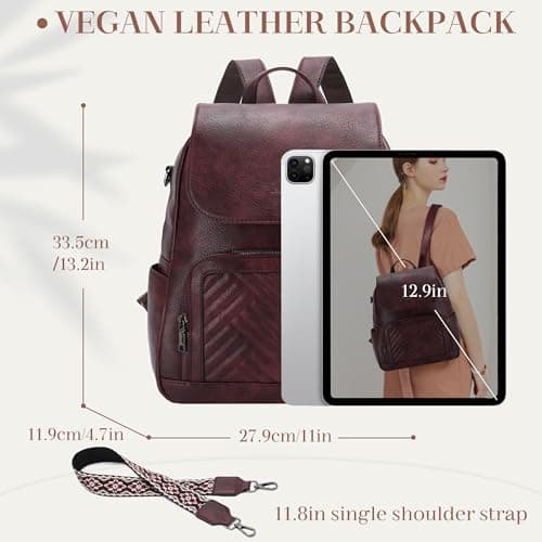 VASCHY Women Backpack, Vegan Leather Travel Backpack for Work Burgundy — view 2