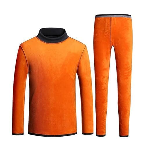 Men's Thermal Underwear Set with Orange Fleece Lining – Highneck Top & Legging, Super Warm Base Layer with Warm Fleece for Winter (Black, L) — view 4