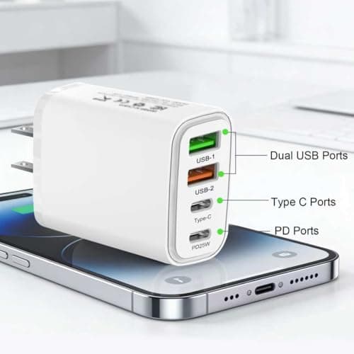 US travel adapter charger, US and Canada charger plug, 40W fast charger plug, with 2 USB-A and 2 USB-C fast charging ports, suitable for US/Canada/China/Japan — view 4