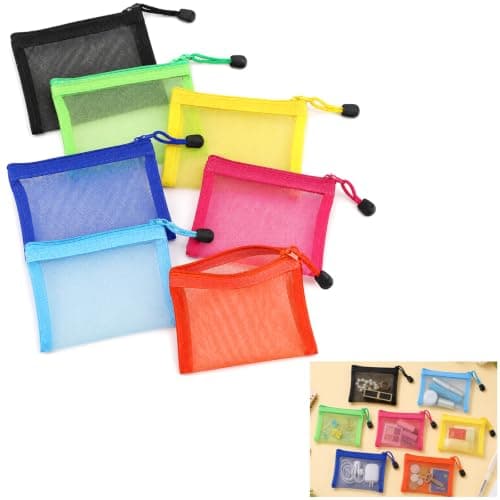 Colourful Mesh Zipper Pouches, Travel Organiser Storage Bags, 7 Pack