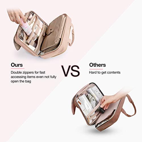 BAGSMART Toiletry Bag Hanging Travel Makeup Organizer with TSA Approved Transparent Cosmetic Bag Makeup Bag for Full Sized Toiletries, Large-Pink — view 5