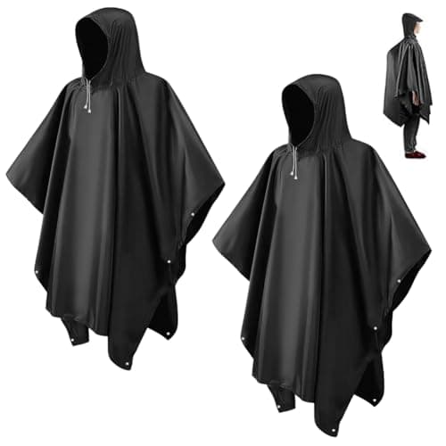 CHGANG 2 Pack Waterproof Rain Poncho Adult, EVA Portable Waterproof Ponchos, Reusable raincoat with Hoods for Camping, Hiking Travel, Amusement Parks, Festival