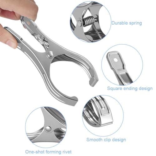 Vicloon Stainless Steel Beach Towel Clips, 12 Pcs 12cm Large Stainless Steel Sunbed Towel Pegs, Stainless Steels Laundry Clip Towels Pegs for Sunbeds, Sun Loungers, Pool Chairs, Laundry — view 3