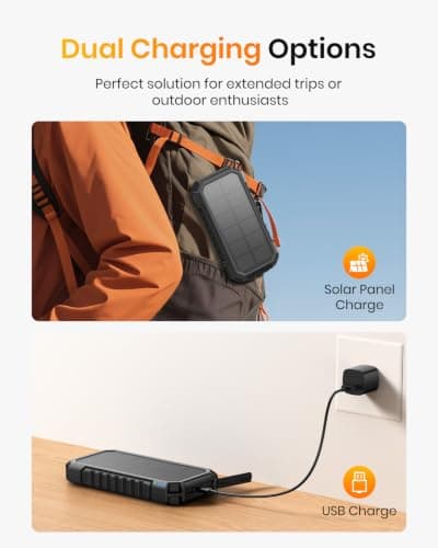 A ADDTOP Solar Power Bank - 20000mAh Wireless Portable Charger with USB C - 3.0A Fast Charging External Battery Bank for Smartphone Tablet – 2 Flashlights for Camping — view 6