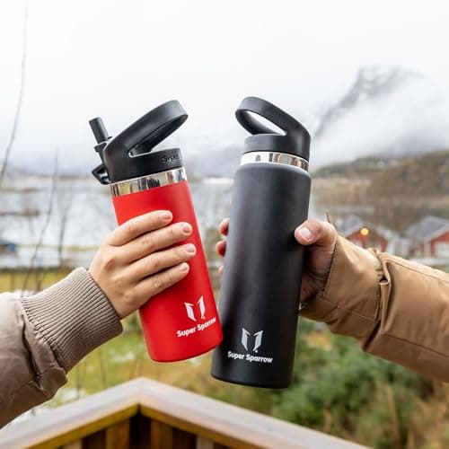 Super Sparrow Water Bottle Insulated - 500ml - Wide Mouth Metal Bottle - Wide Mouth SwivelSip Flask - BPA Free, Leak Proof - Ergonomic Straw Water Bottles for Work, Gym, Travel, Sports — view 6