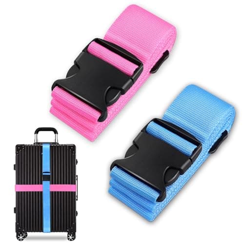 Luggage Suitcase Straps Set, Travel Accessories Thickened Luggage Belt with Quick Release Buckle, Adjustable Black Travel Luggage Straps for Suitcase Baggage (Blue+Pink, 2 PCS Set)
