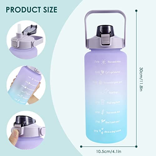 Water Bottle, 2L Motivational Fitness Sports Water Bottle with Straw&Time Maker, BPA-Free Leak-proof Sports Water Bottle Portable Drink Bottle Drink Jug for Gym/Running/Cycling/School/Office (purple) — view 4