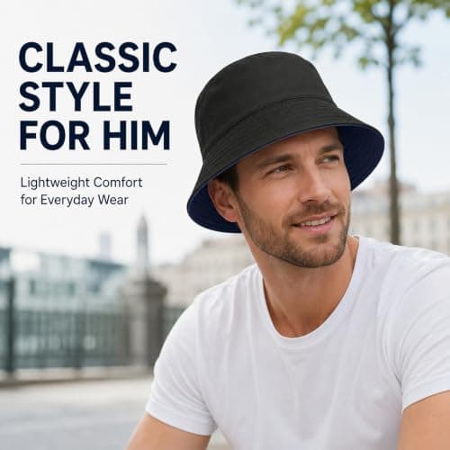 Reversible Bucket Hat UPF50+ Sun Protection - Classic Solid Colour Wide Brim Foldable Summer Sun Hat, Lightweight Fisherman for Women and Men, Beach Fishing Hiking Festival Travel (Navy Blue) — view 6
