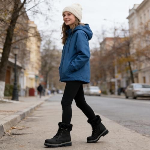 situkeke Boys Girls Ankle Boots Walking Hiking Boots Side Zipper Lace Up Kids Ankle Booties Waterproof Kids Trainers High Top Outdoor Footwear,Black,EU38 — view 2