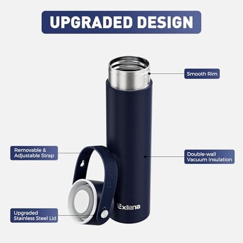Exllena 300ml Small Water Bottle with Adjustable Silicone Handle Made of 100% Stainless Steel (Body + Lid), Mini Metal Water Bottle for Handbag, Leakproof (Midnight Sapphire) — view 4