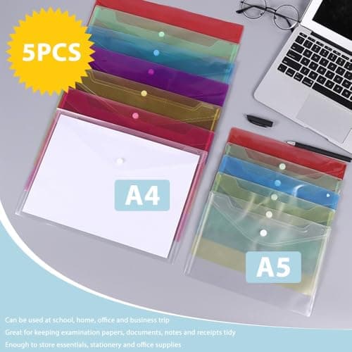 MIETONG 5 Pieces Folders for Documents - A4 Popper Wallets A4 Folders Plastic Document Folder Transparent Colours Plastic Envelopes with Snap Closures for School and Office — view 6