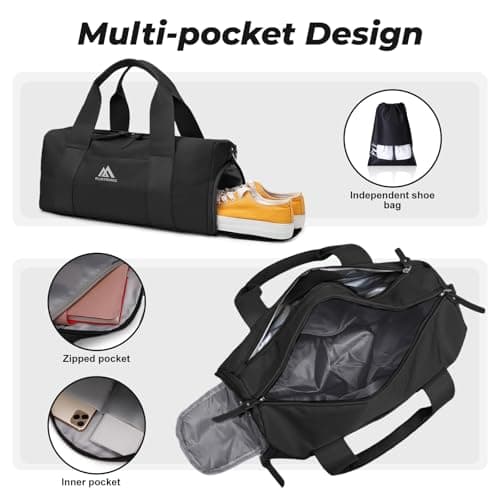 Flintronic Small Gym Bag for Girls Kids, Sports Duffel Bag for Gym, Gym Bag with Adjustable Shoulder Straps, Women's Fitness Bag with Shoe Compartment & Wet Pocket for Gym Swim Dance (Black) — view 5