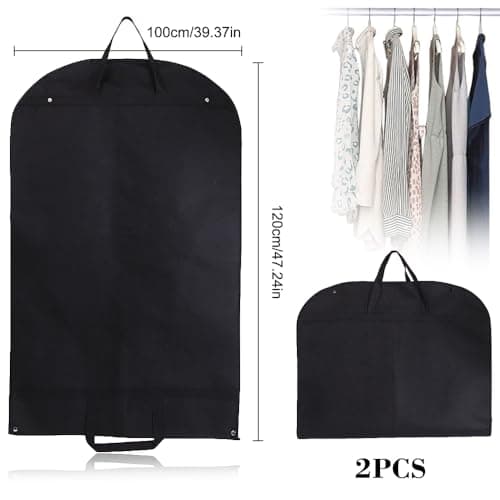 Garment Bag, Pack of 2 Suit Protective Cover, Foldable for Family Wardrobe, Travel, Business, Business, Hotel, 120 x 60 cm, Black — view 2