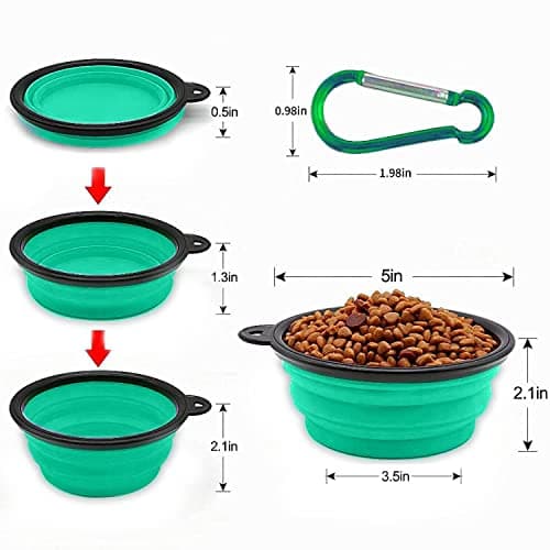 Collapsible Dog Bowl,Collapsible Dog Water Bowls for Cats Dogs, Portable Pet Feeding Watering Dish,Portable Dog Water Food Bowl with Carabiner (Small(350ML), light green) — view 2