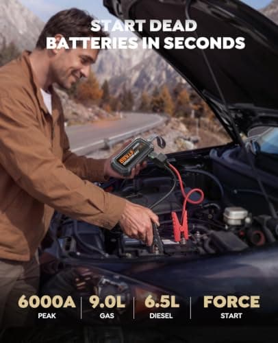 TREKURE 6000A Jump Starter Power Pack, 12V Car Battery Booster Jump Starter for up 9L Gas/6.5L Diesel Engine, Car Jump Starter with Magnetic LED Light, Car Jump Starter Power Bank with Jump Leads — view 2