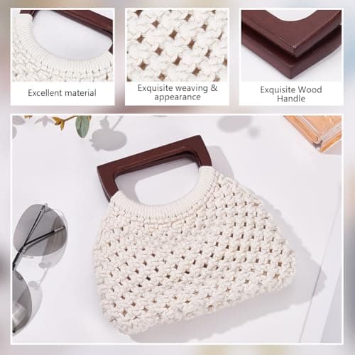 WEBEEDY Macrame Bag DIY Kit for Adults Beginners Macrame Purse Kit for Women Boho Macrame Handbag with 100m Macrame Cord, Wooden Handle, DIY Bag Making Crafts Supplies for Mother's Day Beach Trips — view 3