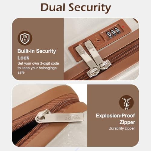 Aklsvion Carry On Suitcase 20 Inch Hand Luggage Travel Trolley Case Cabin Suitcase PC Hardshell Travel Luggage 4 Spinner Wheels Wet Pocket Cabin Bag for Business Travel Fits Ryanair, Easyjet (Beige) — view 3