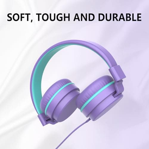Kids Headphones Wired,On-Ear Wired Headphones for School,Safe Volume Limited 85/94dB,HD Mic Stereo Sound Girls Boys Wired Headphone for Kids,Foldable Headset for Travel Computer Plane Tablet (Purple) — view 3