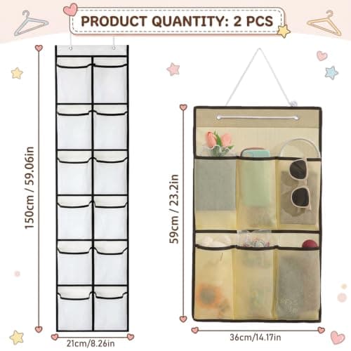 WORUIB Two-Pack Hanging Shower Caddy, Vertical Storage Solution for Compact Living Spaces,Over Door Storage Bags with Mesh Pockets for Bathroom Bedroom Kitchen Office Organisation — view 2