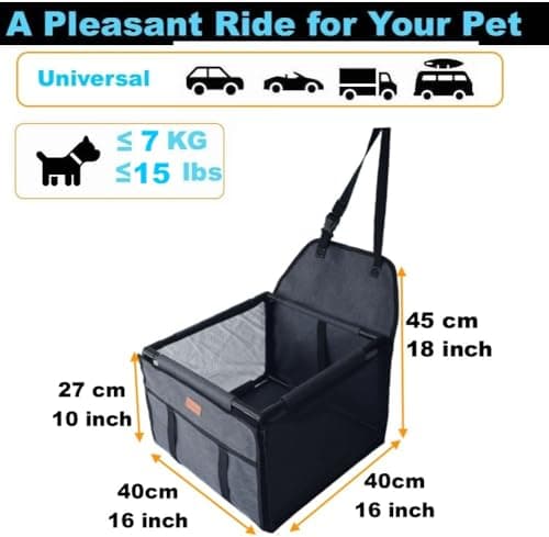 GoBuyer Waterproof Pet Dog Car Seat Booster Carrier Box and Basket with Seat Belt Harness Restraint for Puppy Cat Travel (Grey, Standard 40x40cm) — view 4