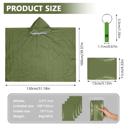 flintronic Emergency Survival Rain Poncho, 4 Pack Thermal Emergency Raincoat Poncho, Emergencys Insulation Blanket for Heat Retention and Rain, Reversible Foil Blanket for Emergencys Or First Aid — view 3