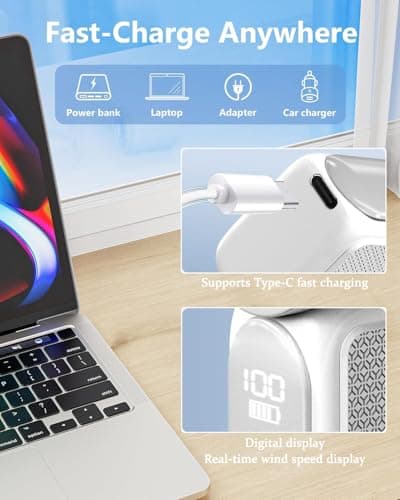 Mini Handheld Fan Rechargeable, Portable Pocket Small Hand Fan, Mini Turbo Hand Held Fans, Rechargeable Personal Fan with 6 Speed Lightweight, Face Fan for Travel, Home, Makeup, Gifts for Women Men — view 5