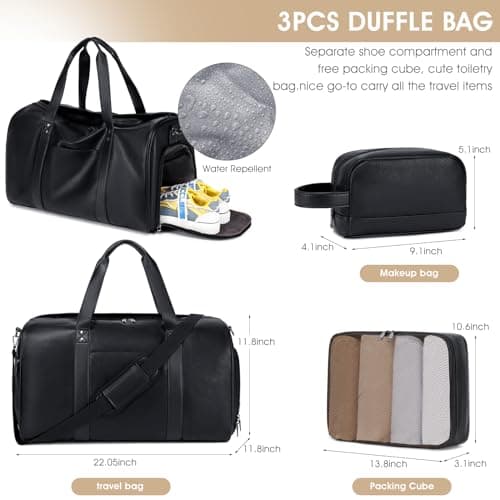 3PCS Faux Leather Weekender Bag for Women Men Travel Bag Overnight Bags — view 6