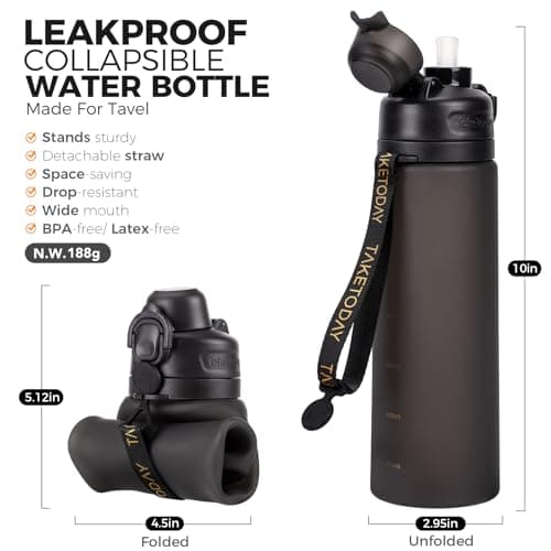 TakeToday collapsible water bottle (Black) — view 2