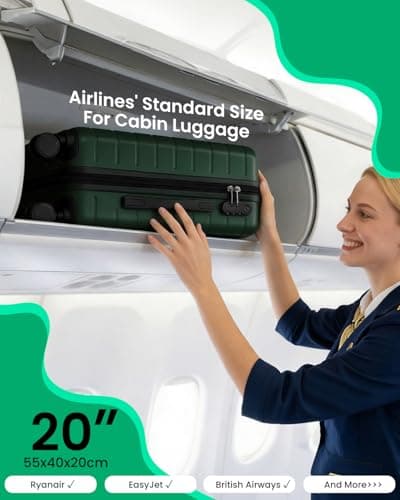 Shavont 20 Inch Cabin Suitcase 55x40x20cm Carry on Hardshell Luggage(Green) — view 3