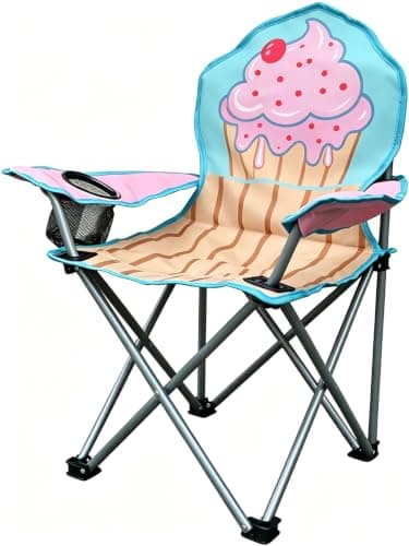 ALUNA Kids Foldable Outdoor Camping Chair Assorted Designs with Cup Holder & Security Lock for Picnic Garden Patio Beach Fishing (Blue)