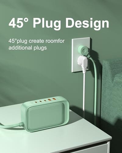 KWRNVO 5FT USB Charging Station with Outlets, Flat USB C Travel Power Strip PD 20W Charger with 2500W AC Outlets, 3 USB-C Ports, 2 USB-A Ports Extension Cord for Home/Office/Travel — view 5