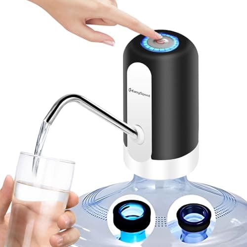 EASYSPEED Water Dispenser, Electric Portable Water Tap Pump with 2 Adapters for 2-5 Gallon Bottles Jugs and Carafes, USB Charging Automatic Drinking Water Dispenser for Kitchen Office Camping,Black