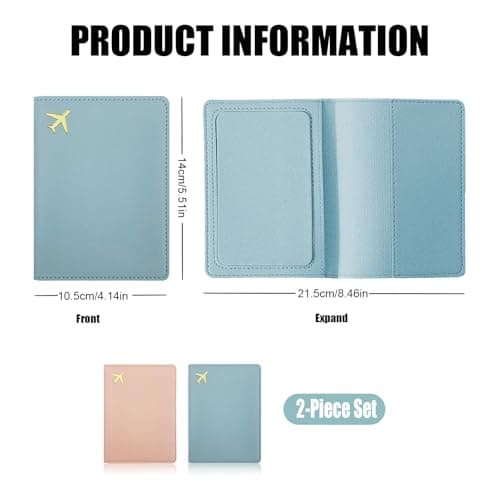 KYRINOVA 2 Pcs Passport Holder, PU Leather Travel Document Holder, Portable Passport Wallet for Travelers Business Cards Tickets (Light Blue Pink) — view 2