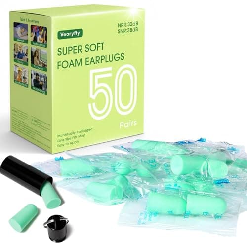 VeoryFly Soft Foam Ear Plugs with Travel Case, Aqua Blue 50 Pairs