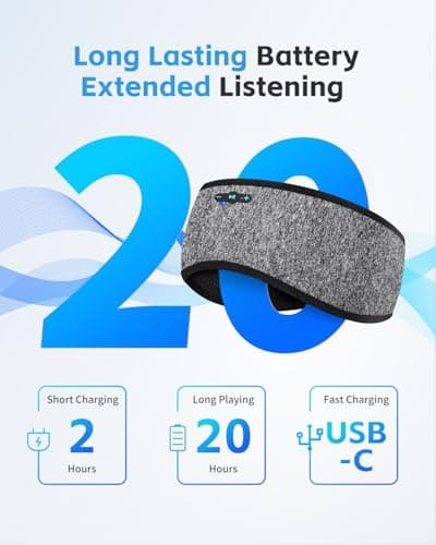 Veeniitosr Sleep Headphones Bluetooth 6.0 Headband, 2-IN-1 Comfort Headband Headphones for Side Sleepers with 20 Hours PlayTime HD Stereo Bluetooth Speakers for Sleeping, Sport (Grey) — view 2