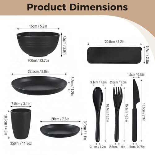 Plates and Bowls Set, Unbreakable Camping Tableware, 8 PCS Cutlery Set, Reusable Tableware Lightweight Plates Bowls Cups, Microwave & Dishwasher Safe, for Camping, Picnics — view 2