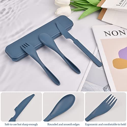 Reusable Travel Portable Cutlery Set with Case, Plastic Knife Fork Spoon Set, Camping Cutlery Utensils Set for Picnic Travel Camping Work School or Daily Use（Dark Blue — view 5