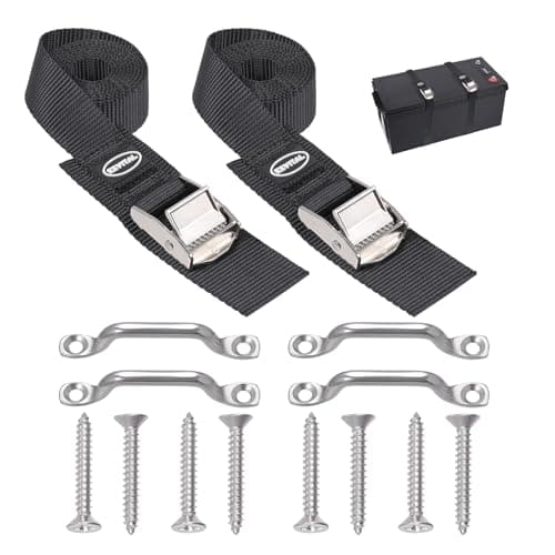 EXVITAL Battery Fixing Kit, 2.5 x 121.9 cm, with Rustproof Cam Buckle, Stainless Steel Bracket and SS Screws for Camper Battery, Luggage Belt (Pack of 2)