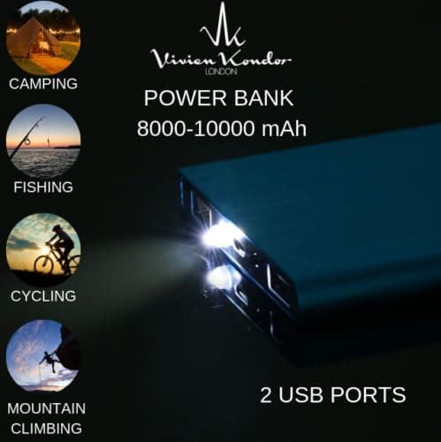 Power Bank 10000 mAh Slim Portable Charging Powerbank Battery with Flashlight 2 USB Ports Output USB-C and Micro USB Input (Gold, Qty - 3) — view 2