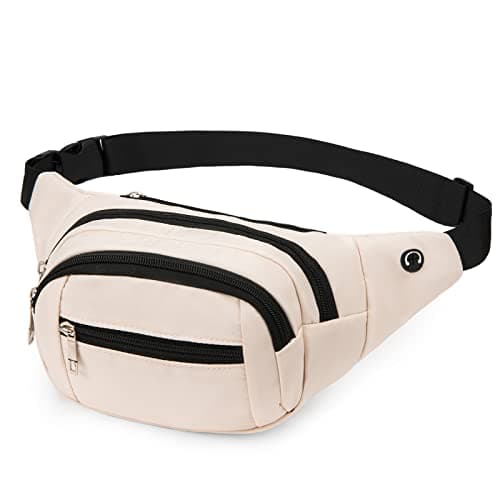 DAITET Fanny Pack Cream White for Men & Women, Large Crossbody Waist Bag & Hip Bum Bag with Adjustable Strap for Outdoors, Workout, Traveling, Casual, Running, Hiking, Cycling — view 3